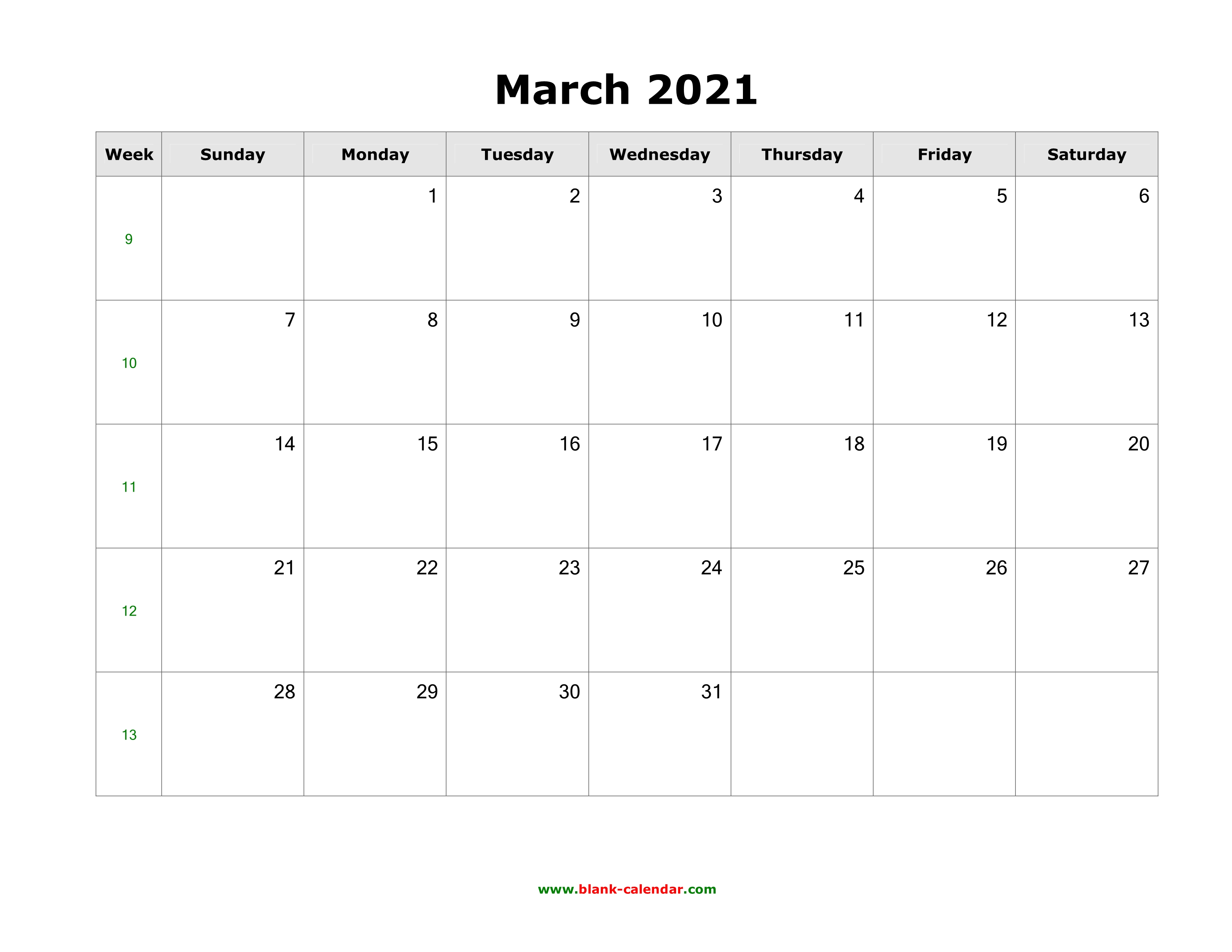 March 2021 Blank Calendar | Free Download Calendar Templates