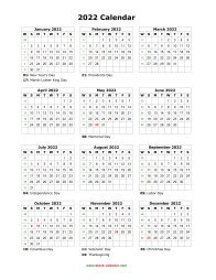 download blank calendar 2022 with us holidays 12 pages one month per page horizontal