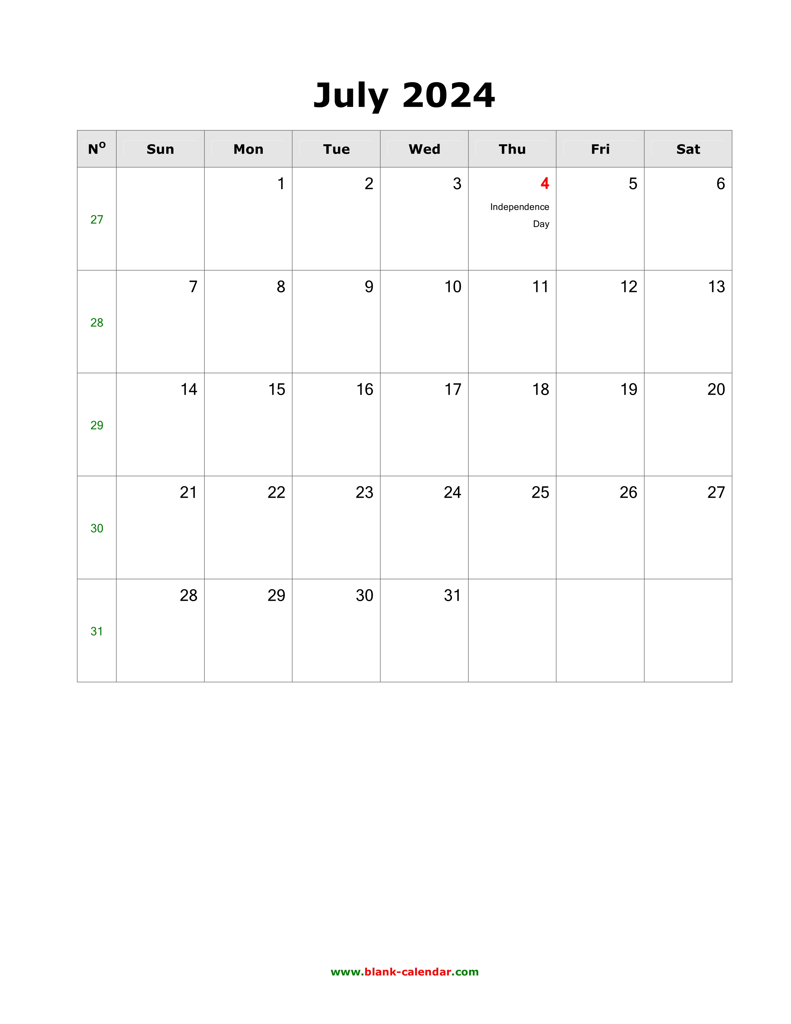 Calendar July 2024 Calendar Printable Page July 2024 Calendar