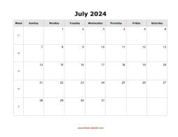 July 2024 Blank Calendar | Free Download Calendar Templates