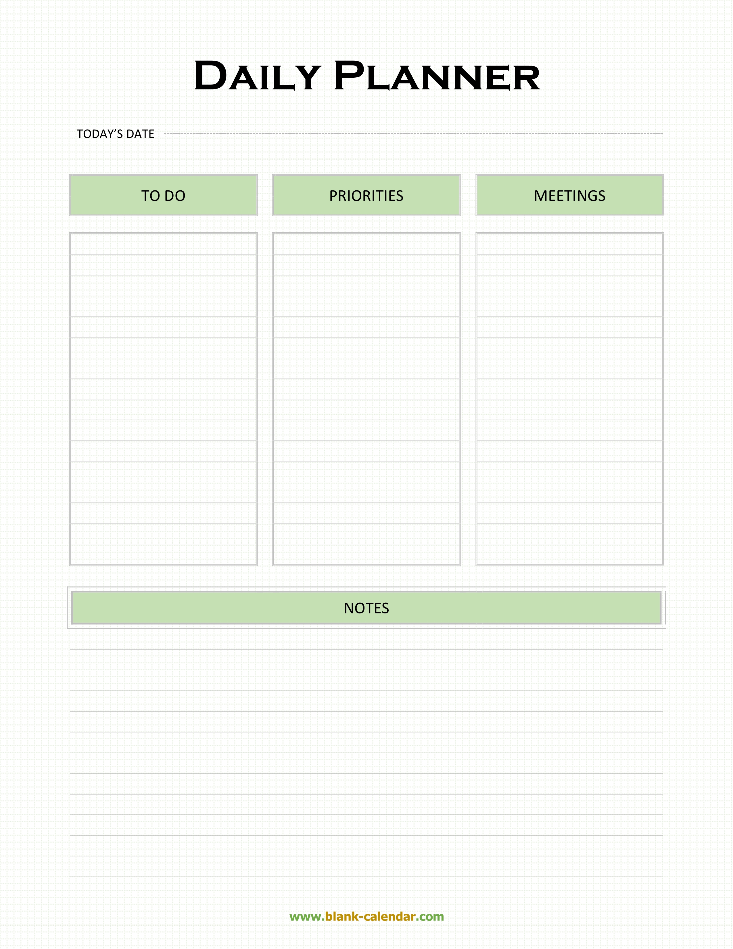 blank daily planner template