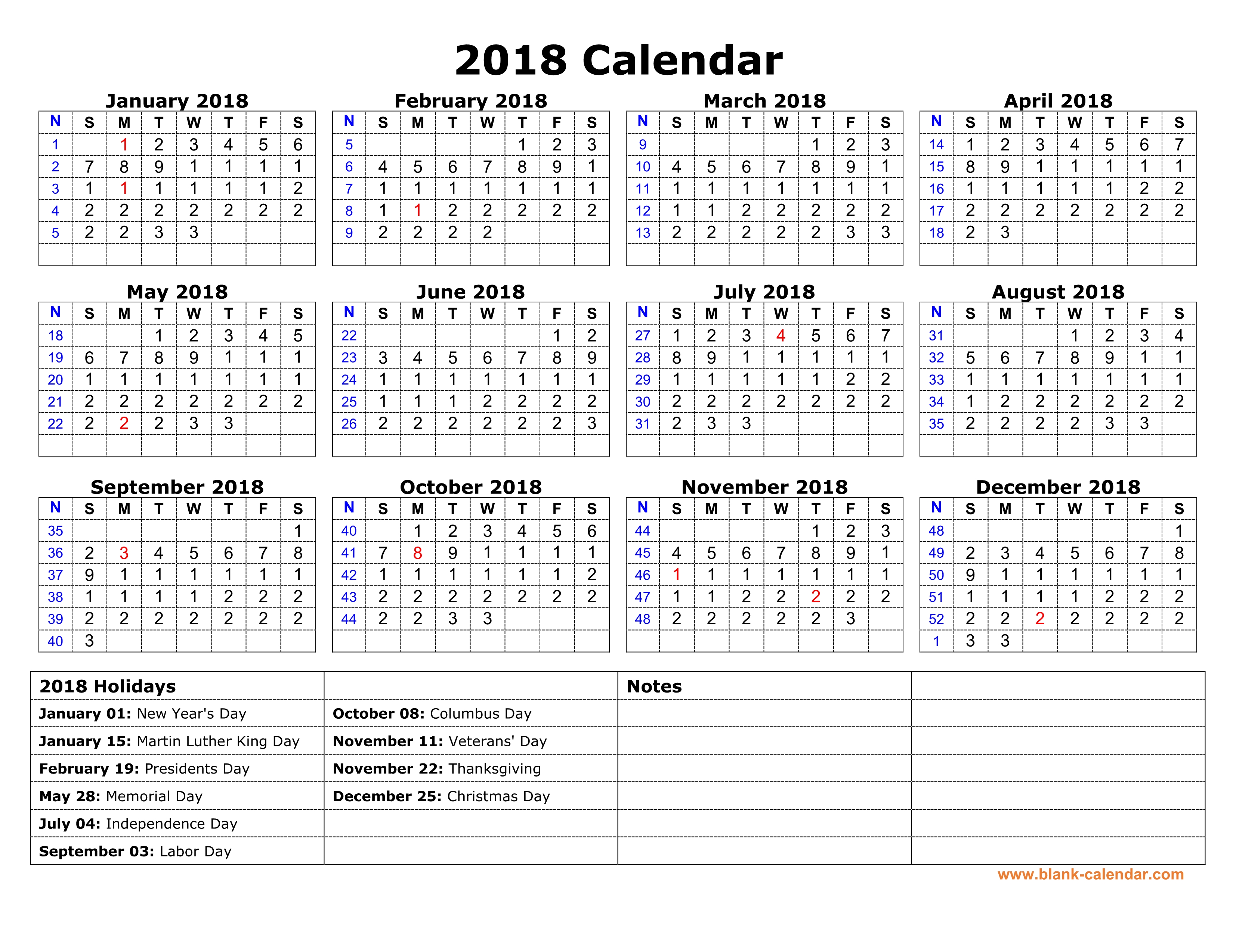 Whole Year Calendar 2019 Printable