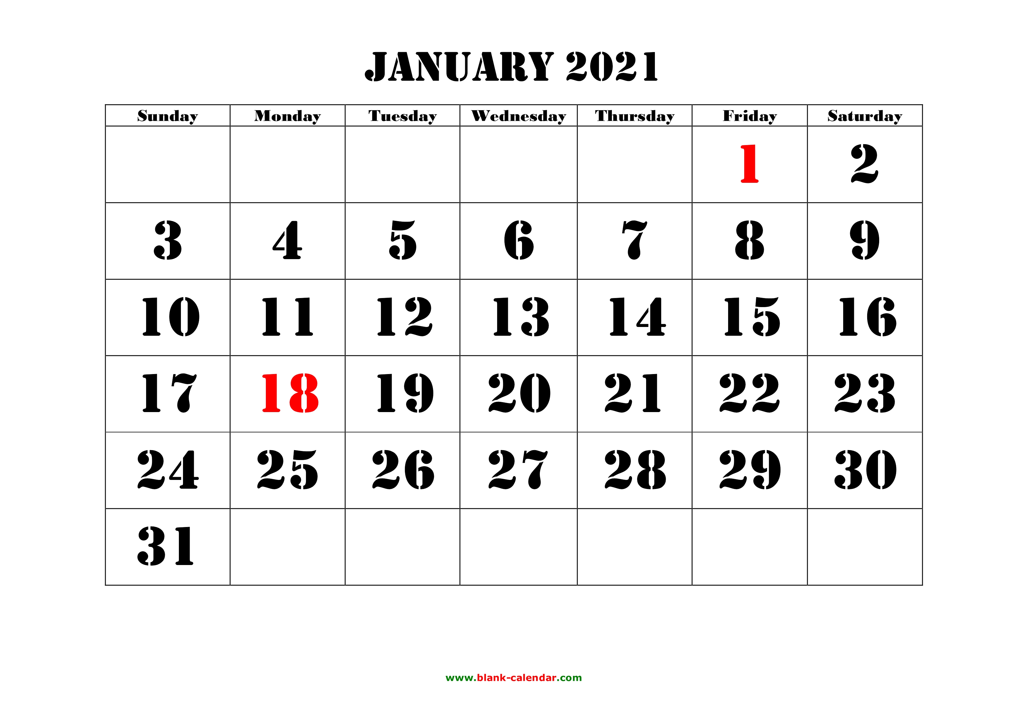 Download Calendar January 2021 January 2021 Calendar Free Printable - Riset
