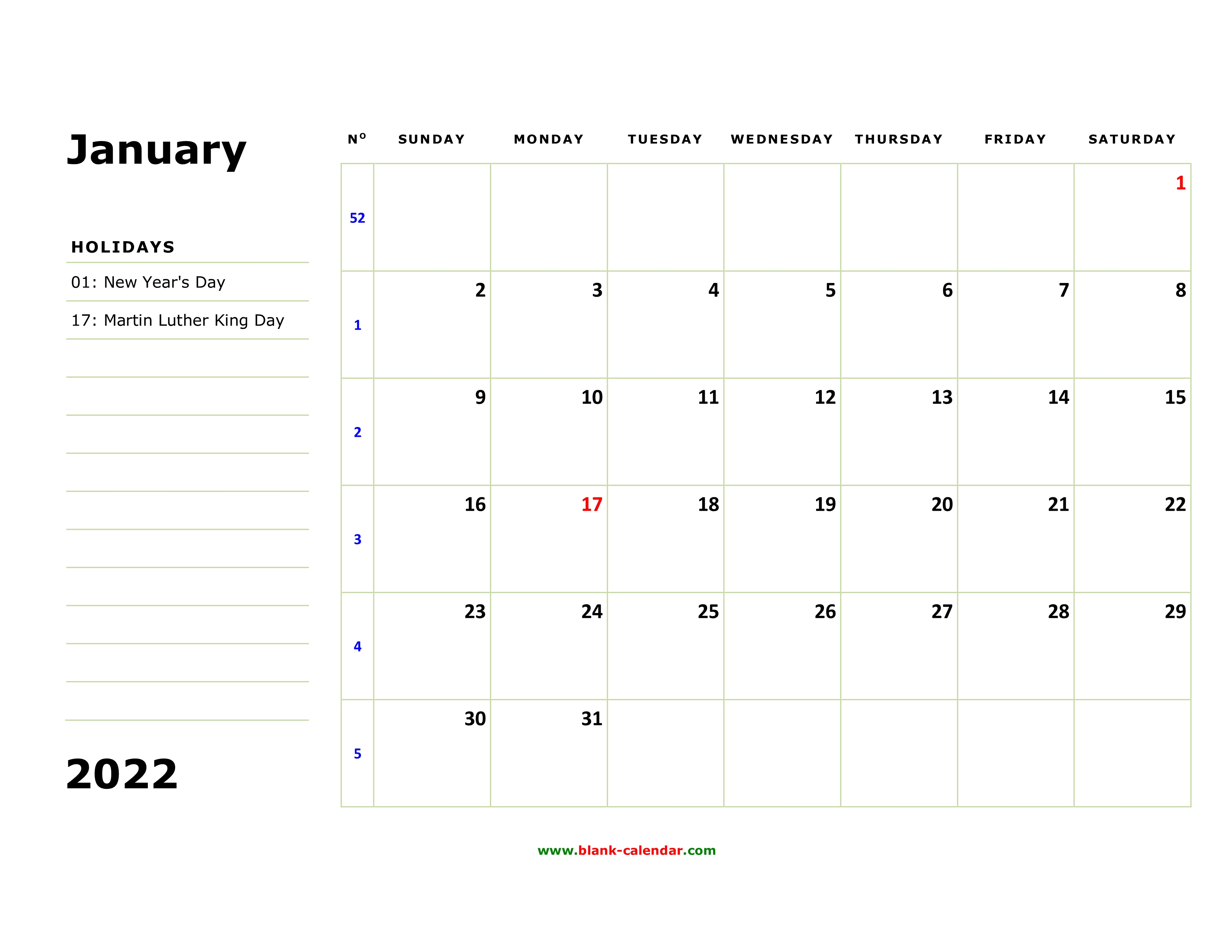 2022 Large Grid Calendar Calendar With Holidays Images