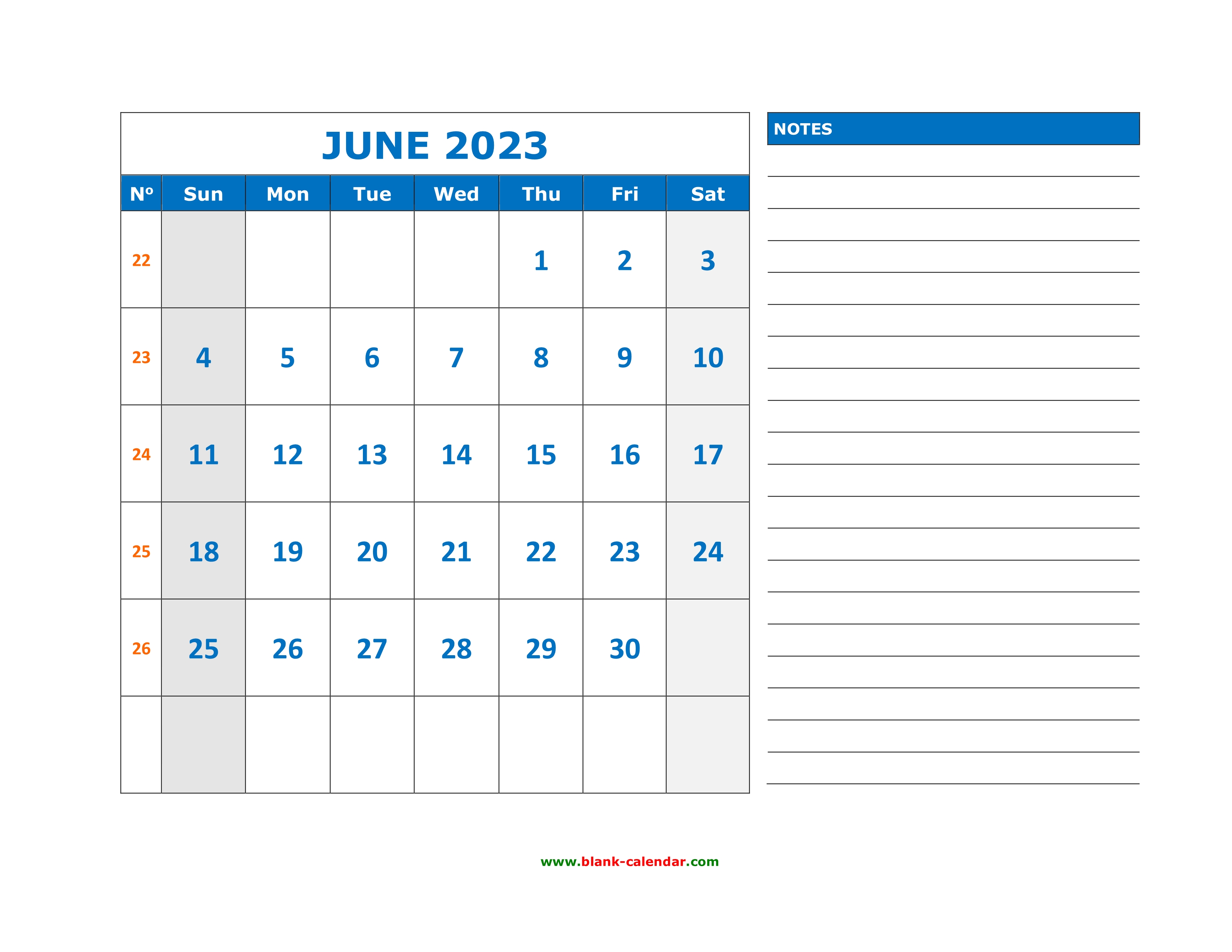 Free Download Printable June 2023 Calendar, large space for appointment
