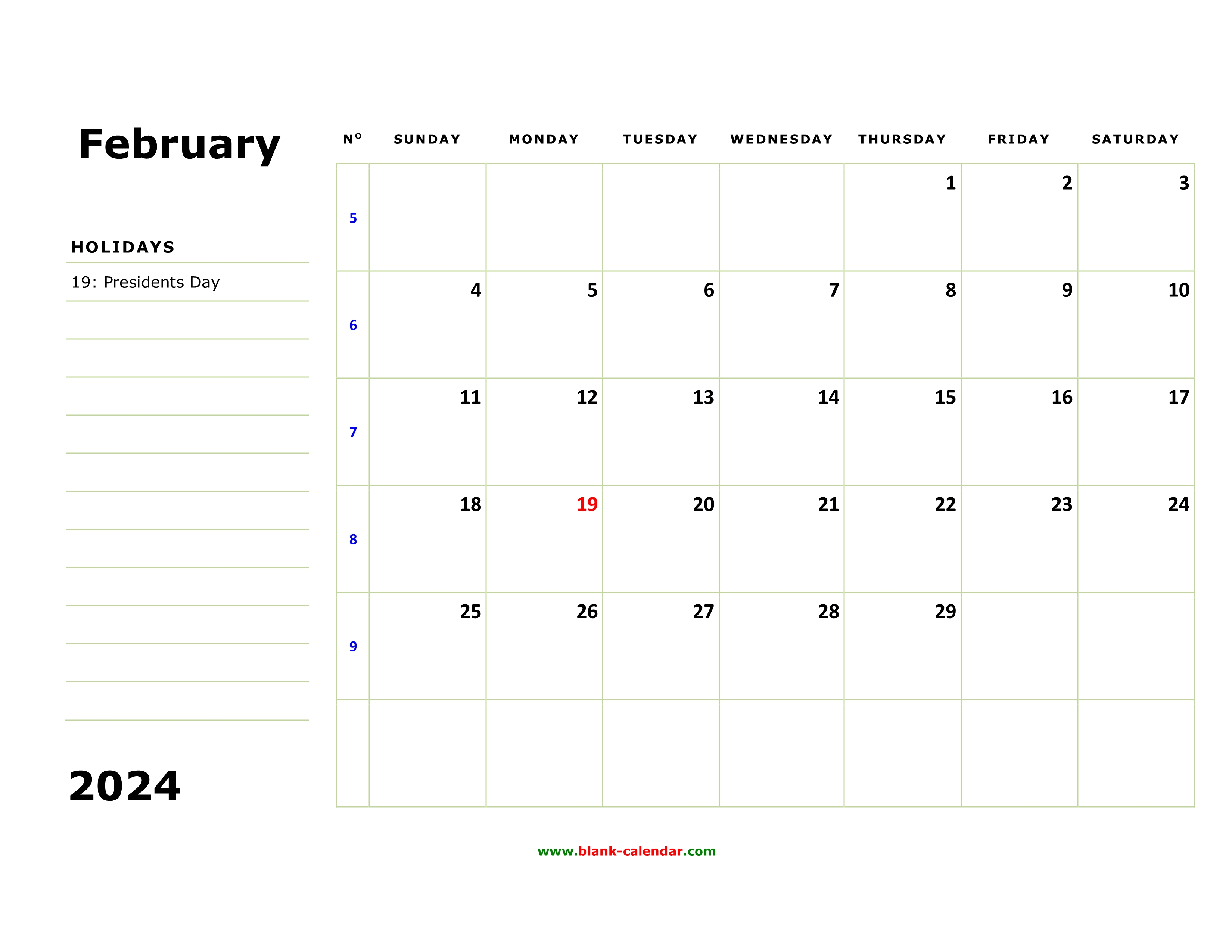 February 2024 Printable Calendar With Holidays 2024 Kaila Mariele