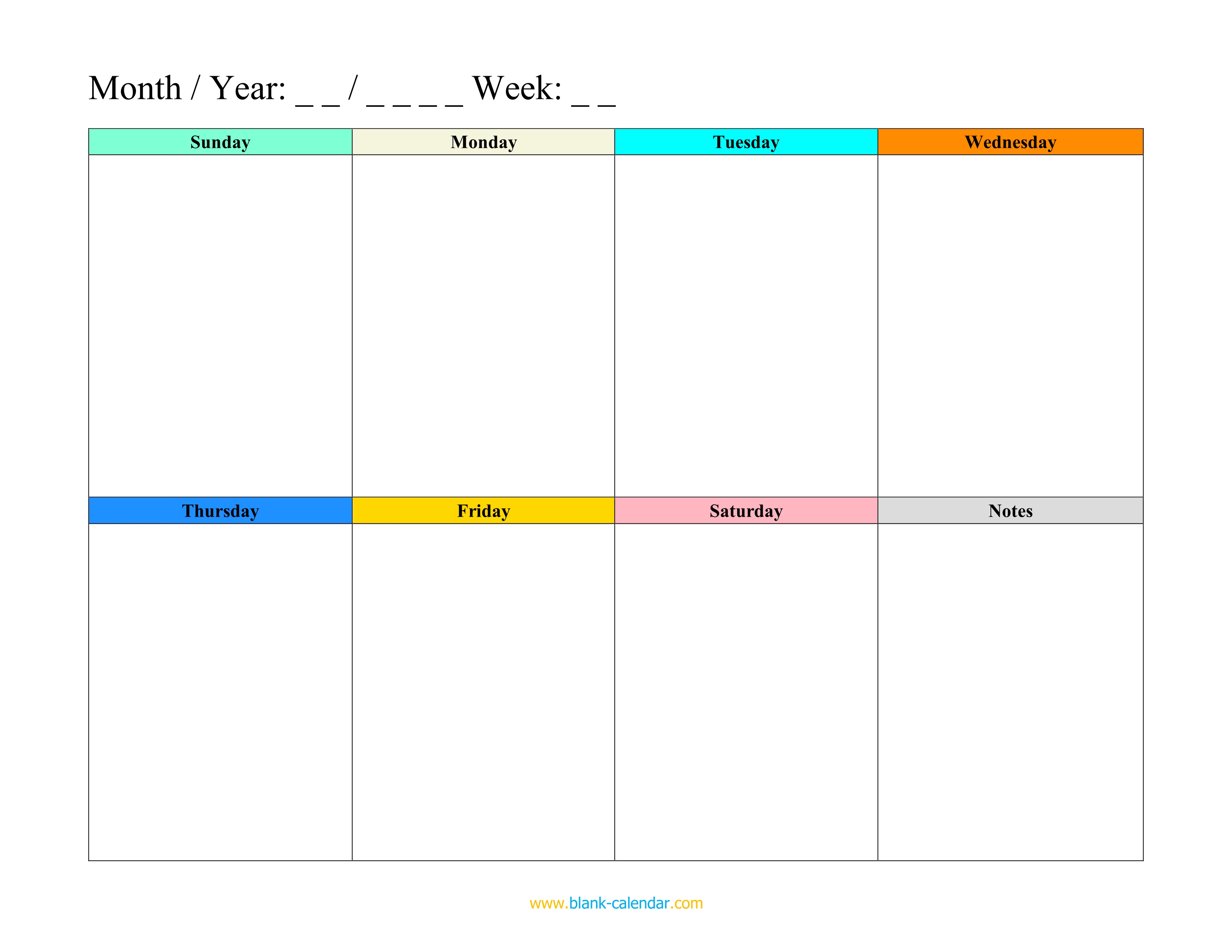 work schedule template for one week