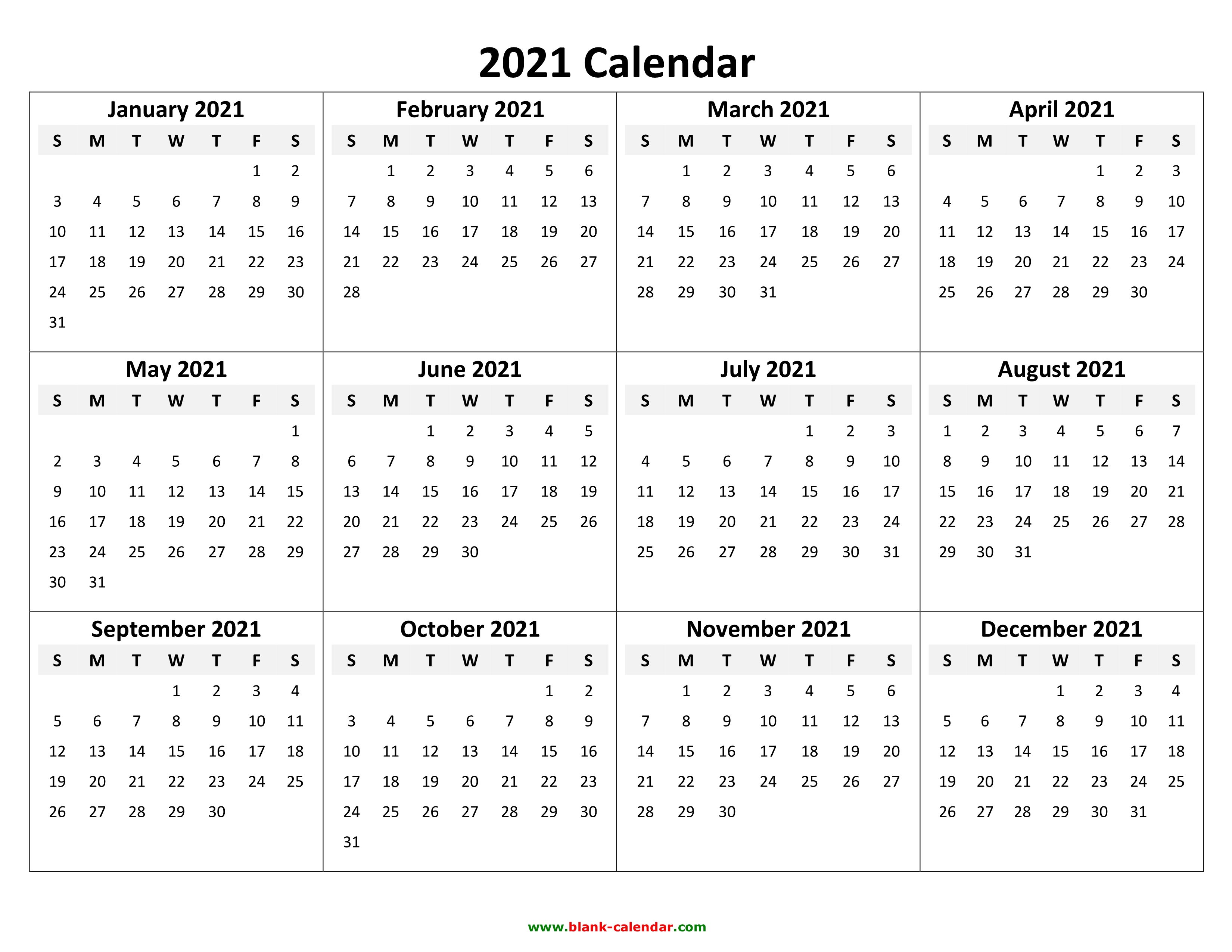 Yearly Calendar 2021