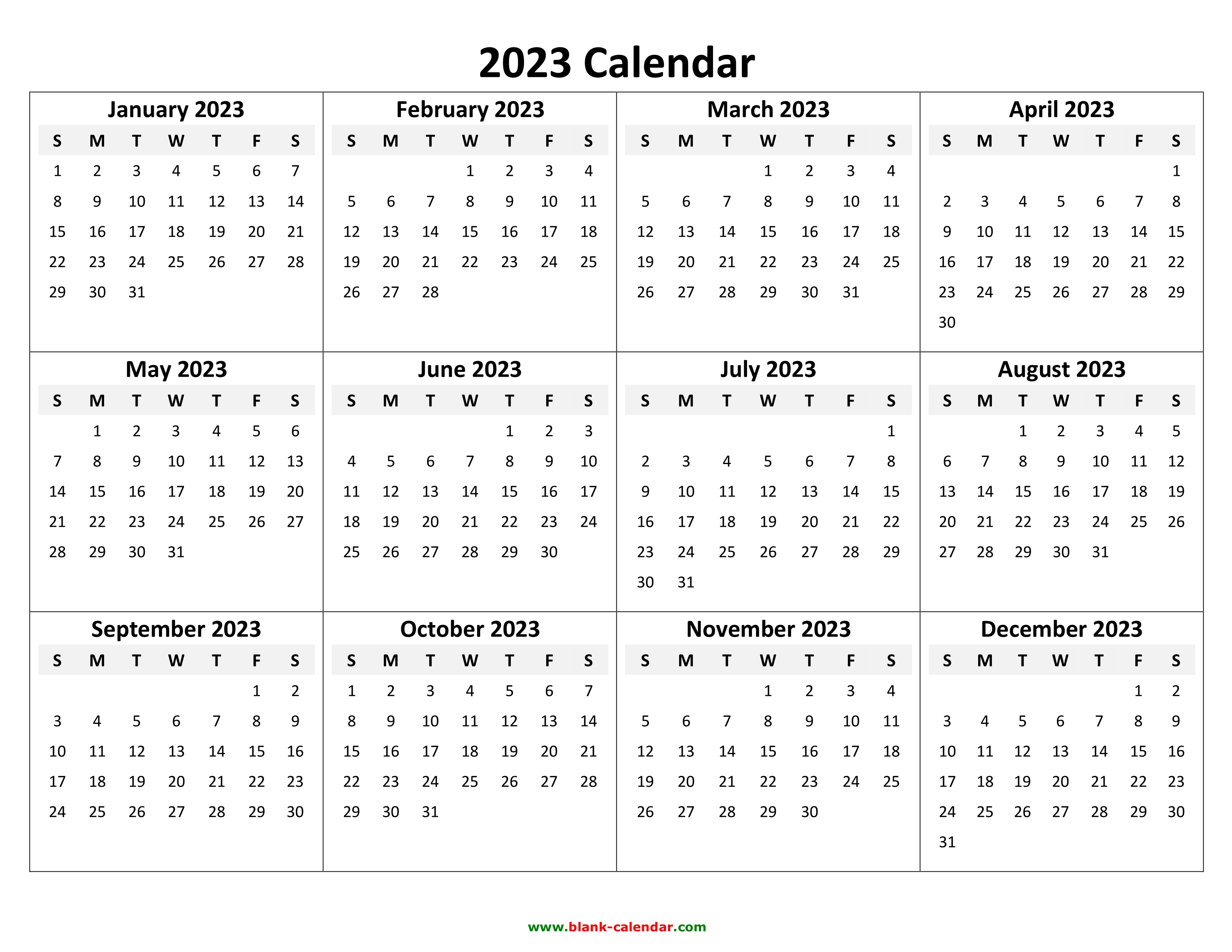Yearly Calendar 2023 | Free Download and Print