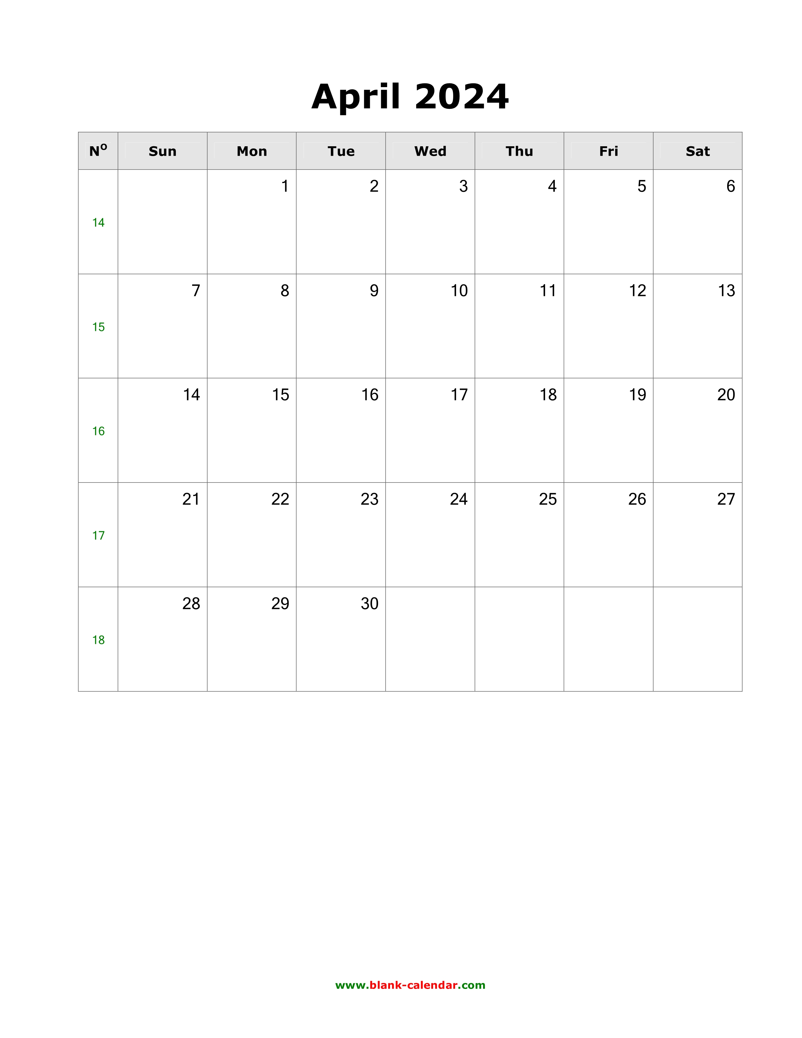 Download April 2024 Blank Calendar with US Holidays (vertical)