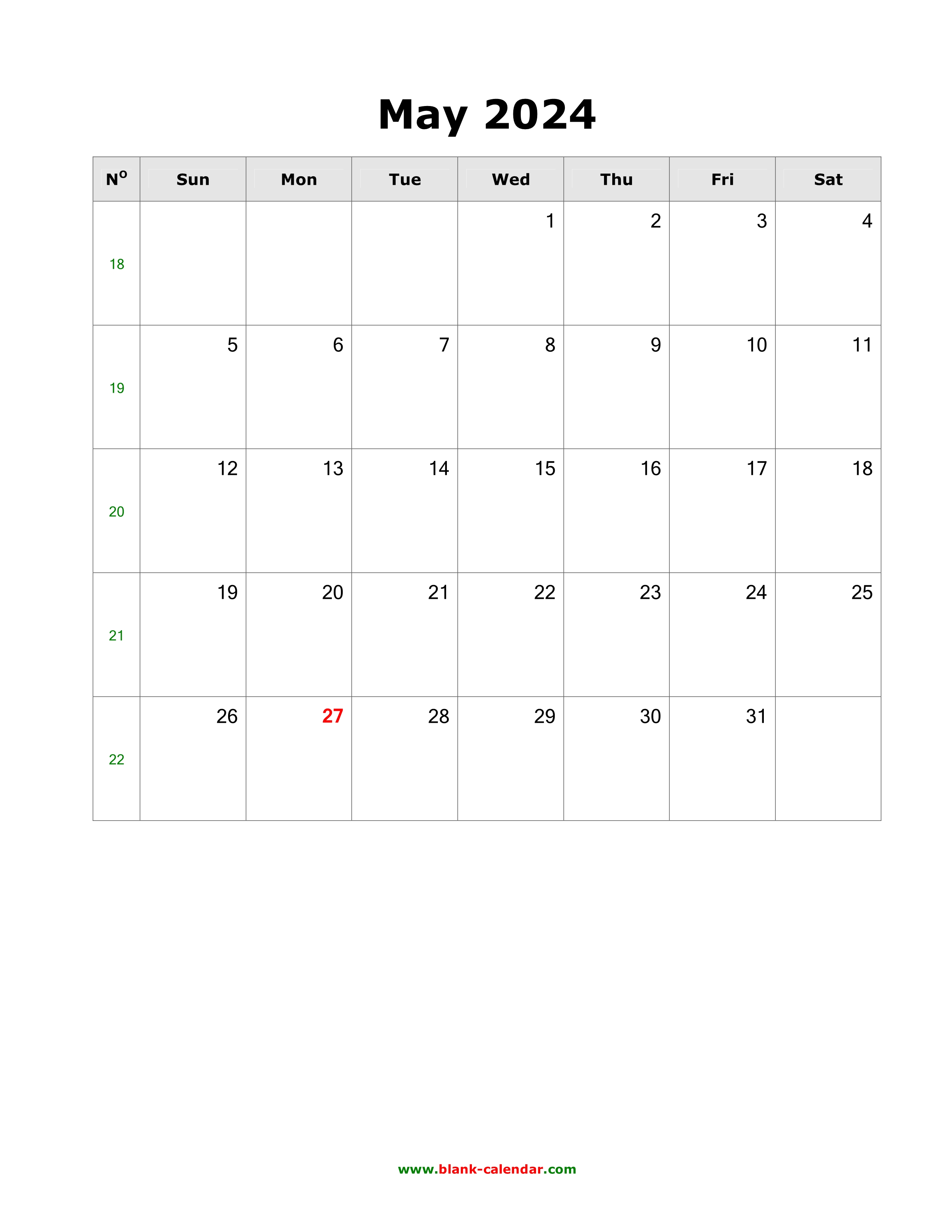 Blank May 2024 Calendar Printable Pdf - Bonny Christy