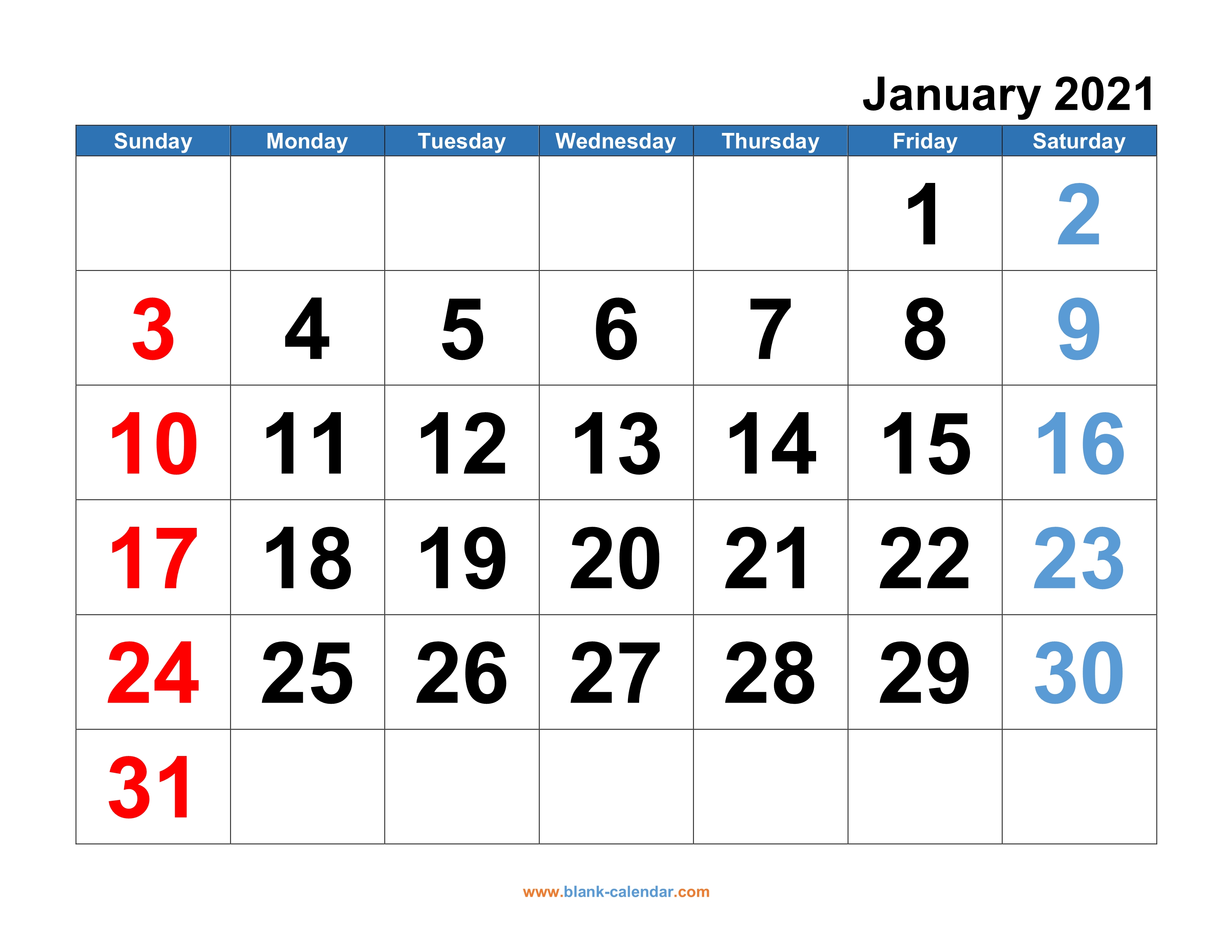 20 January 2021 Calendar Big Numbers Free Download Printable Calendar Templates 