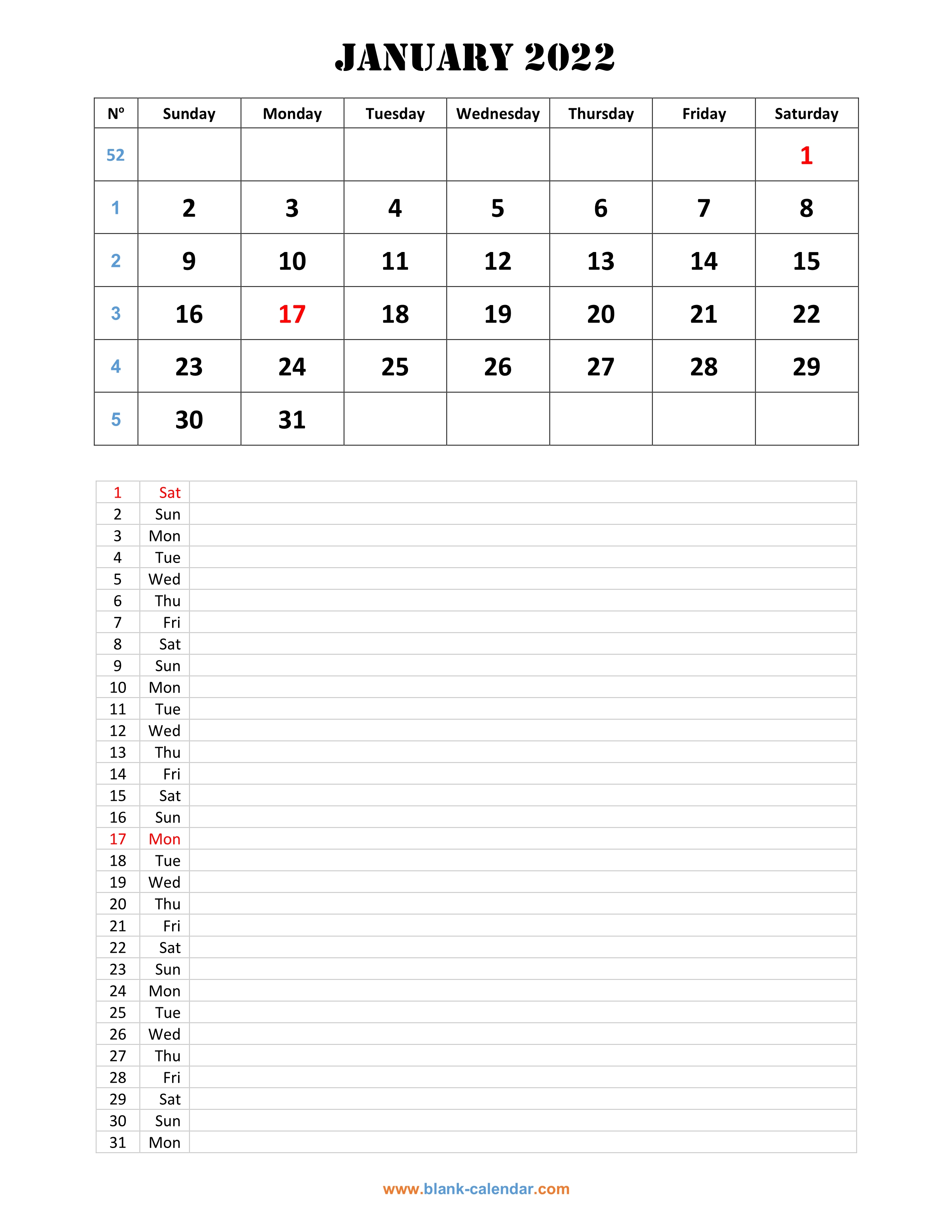 2022 vertical calendar printable