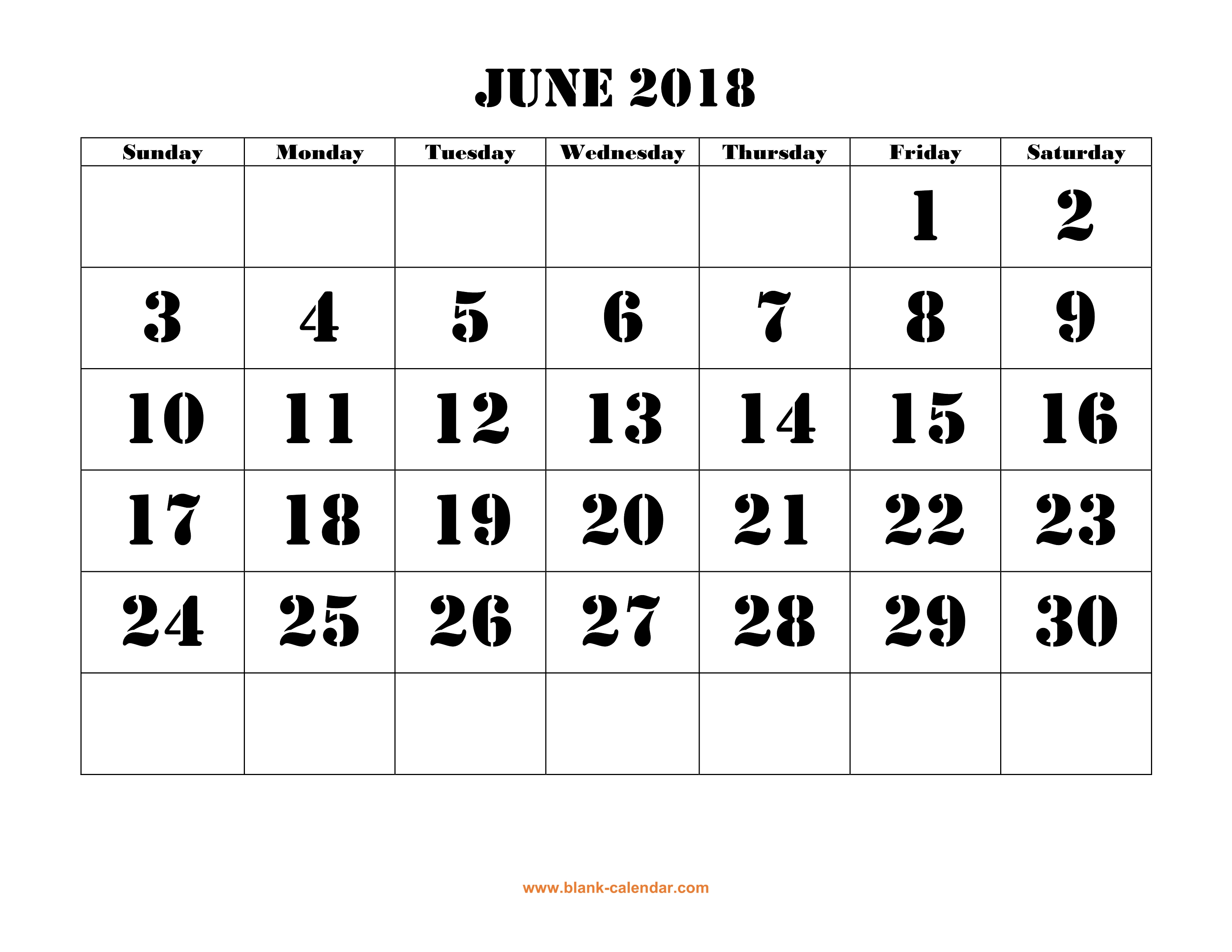 June 2018 Printable Calendar