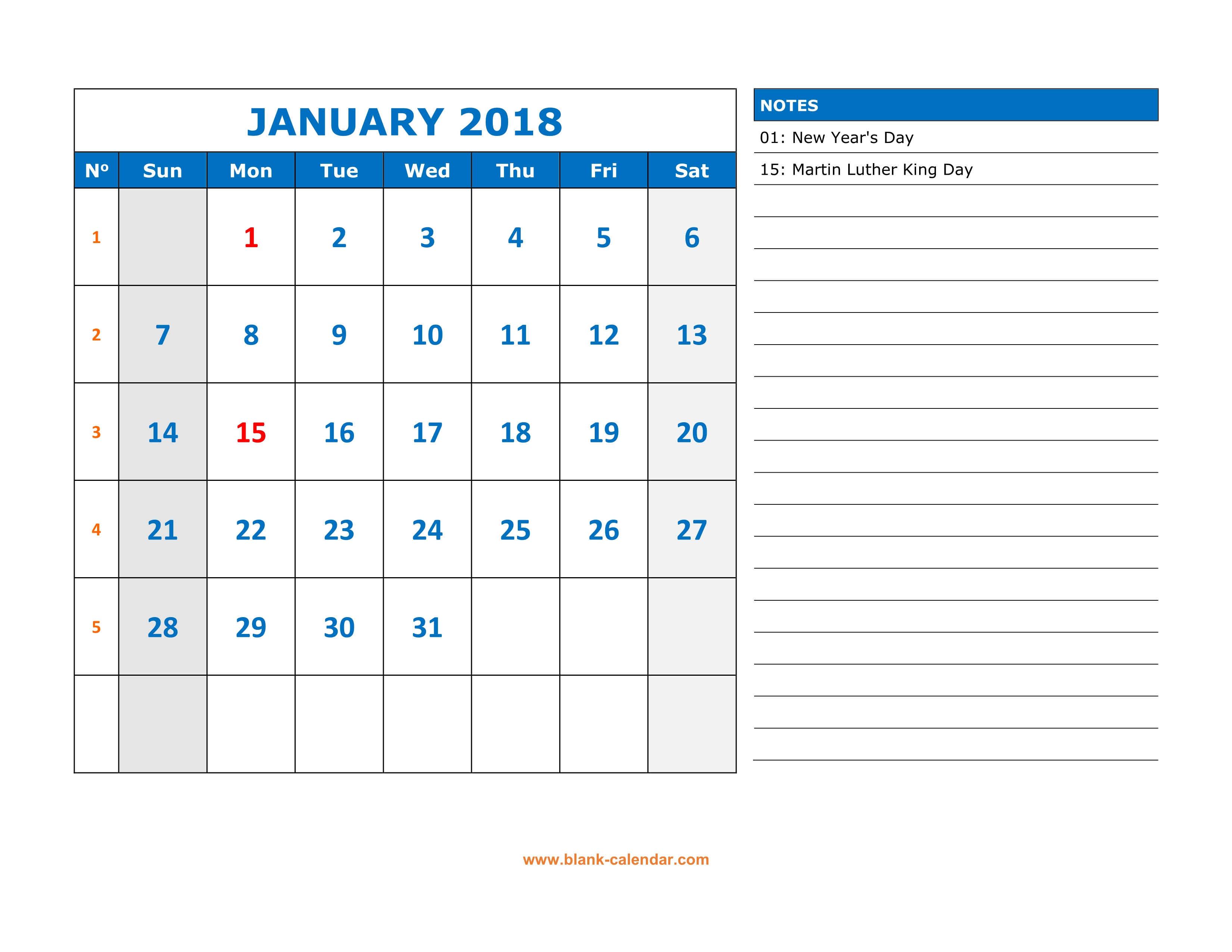 Free Download Printable Calendar 2018, large space for appointment and ...