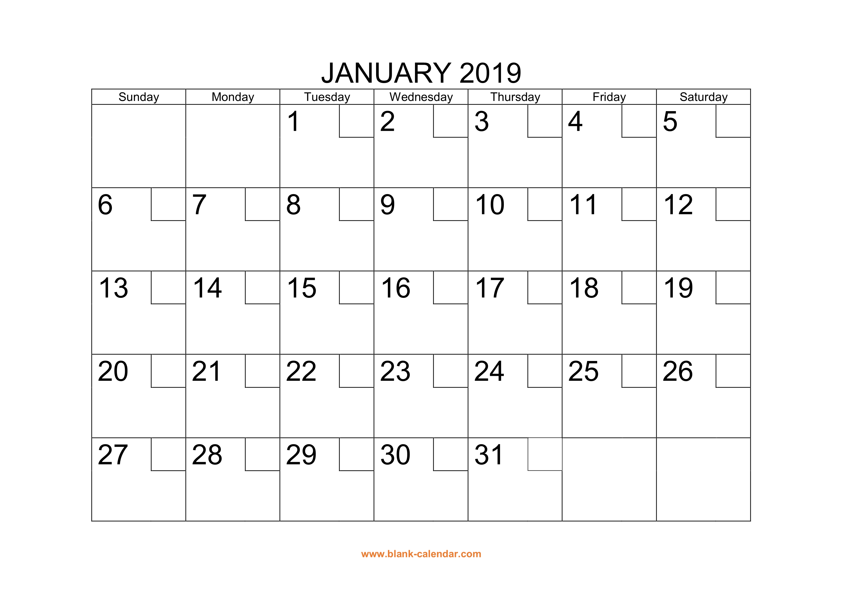 2019 Monthly Calendar Template Large Boxes Free Print - vrogue.co