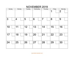 Free Download Printable November 2019 Calendar With Check Boxes