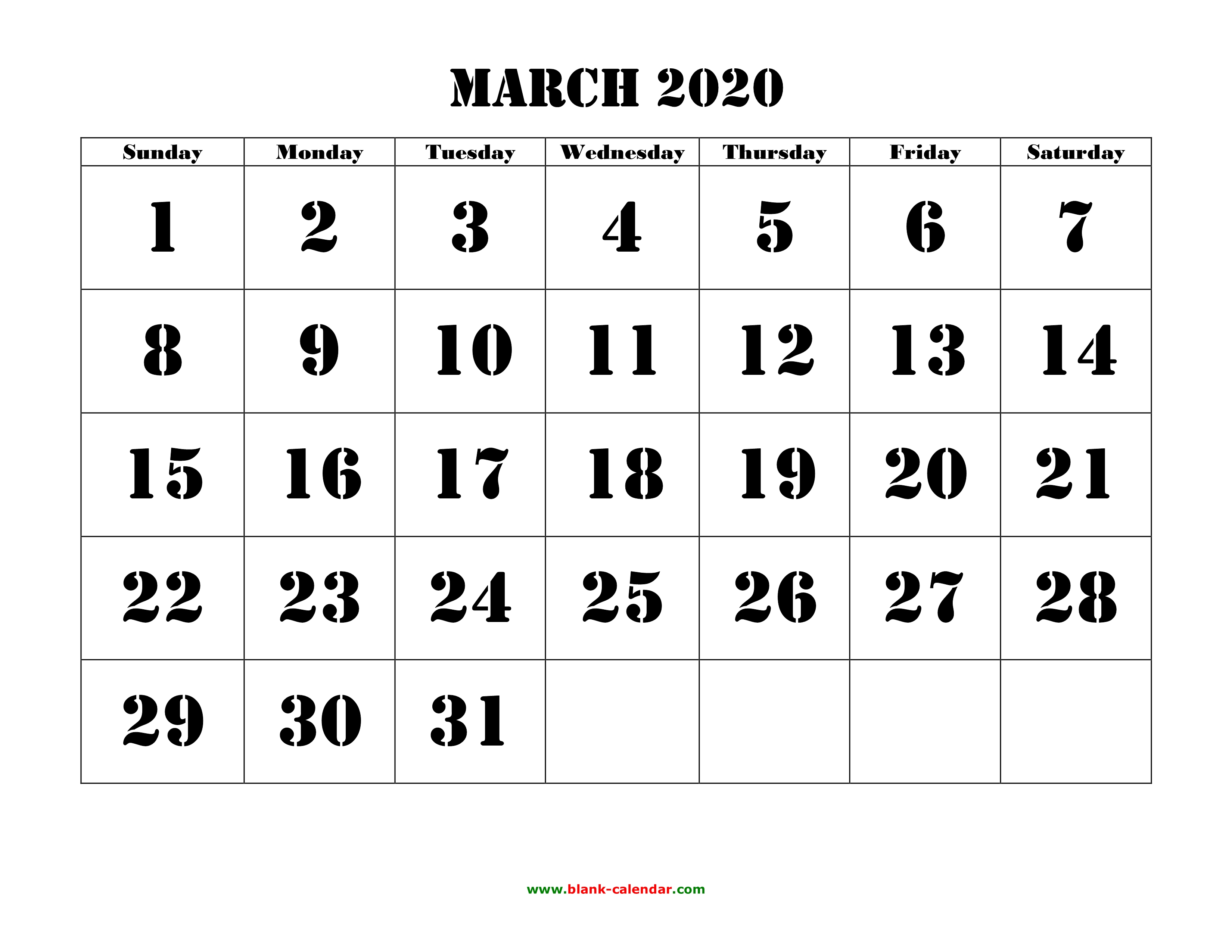 2020 2020 Printable March 2020  Printable  Calendar Free Download Monthly 