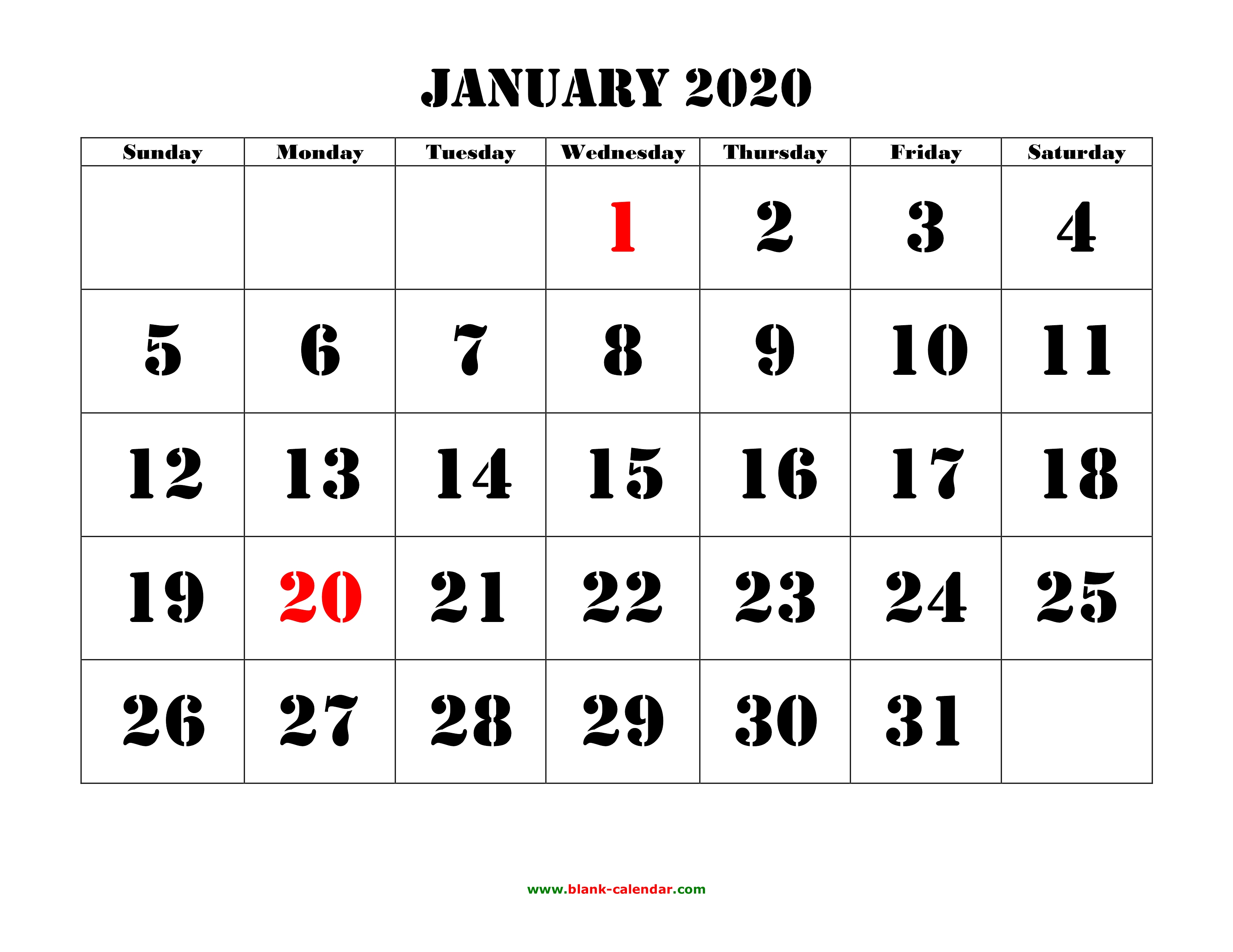 Printable Calendar 2020 | Free Download Yearly Calendar Templates