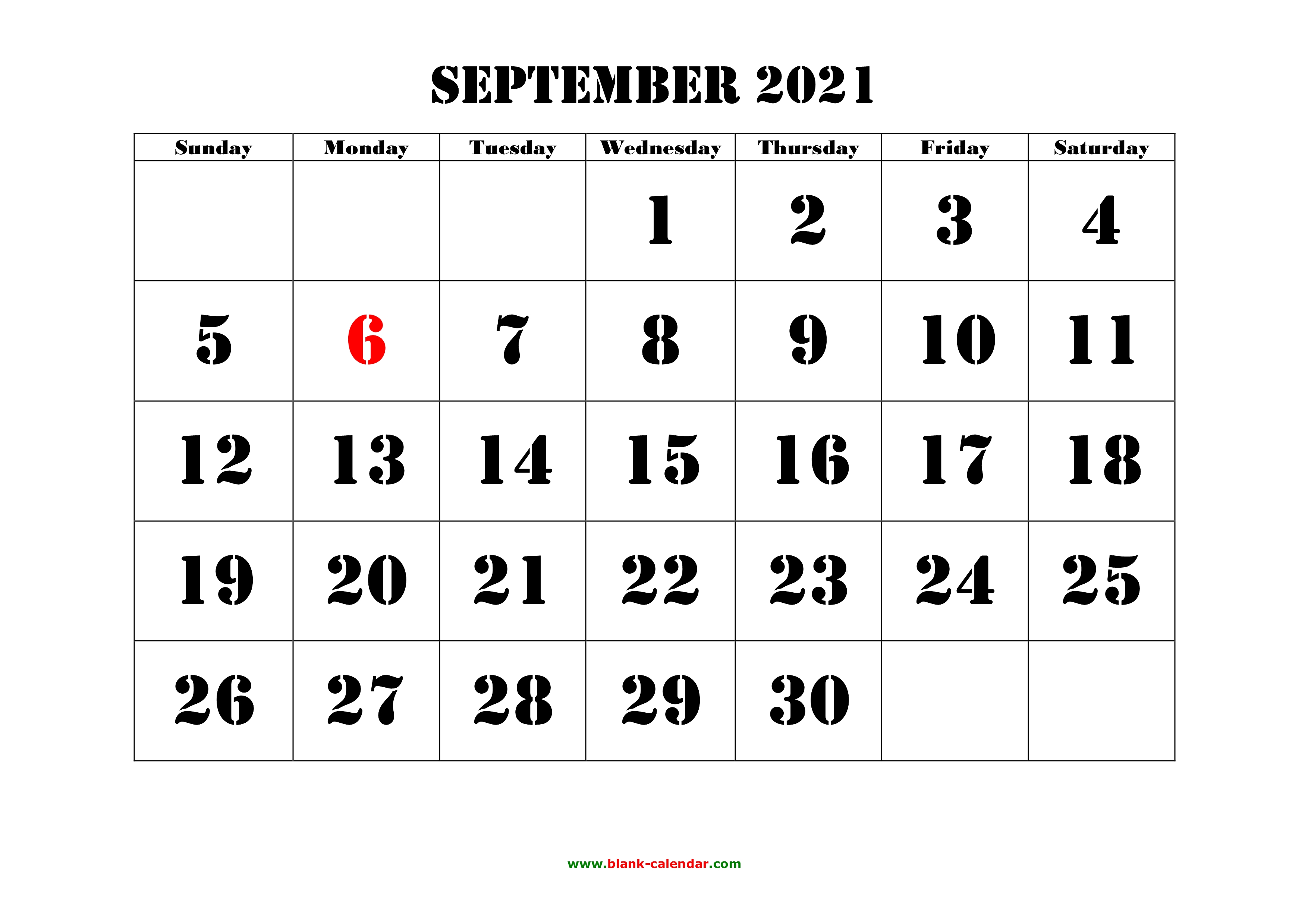 September Printable Calendars 2021