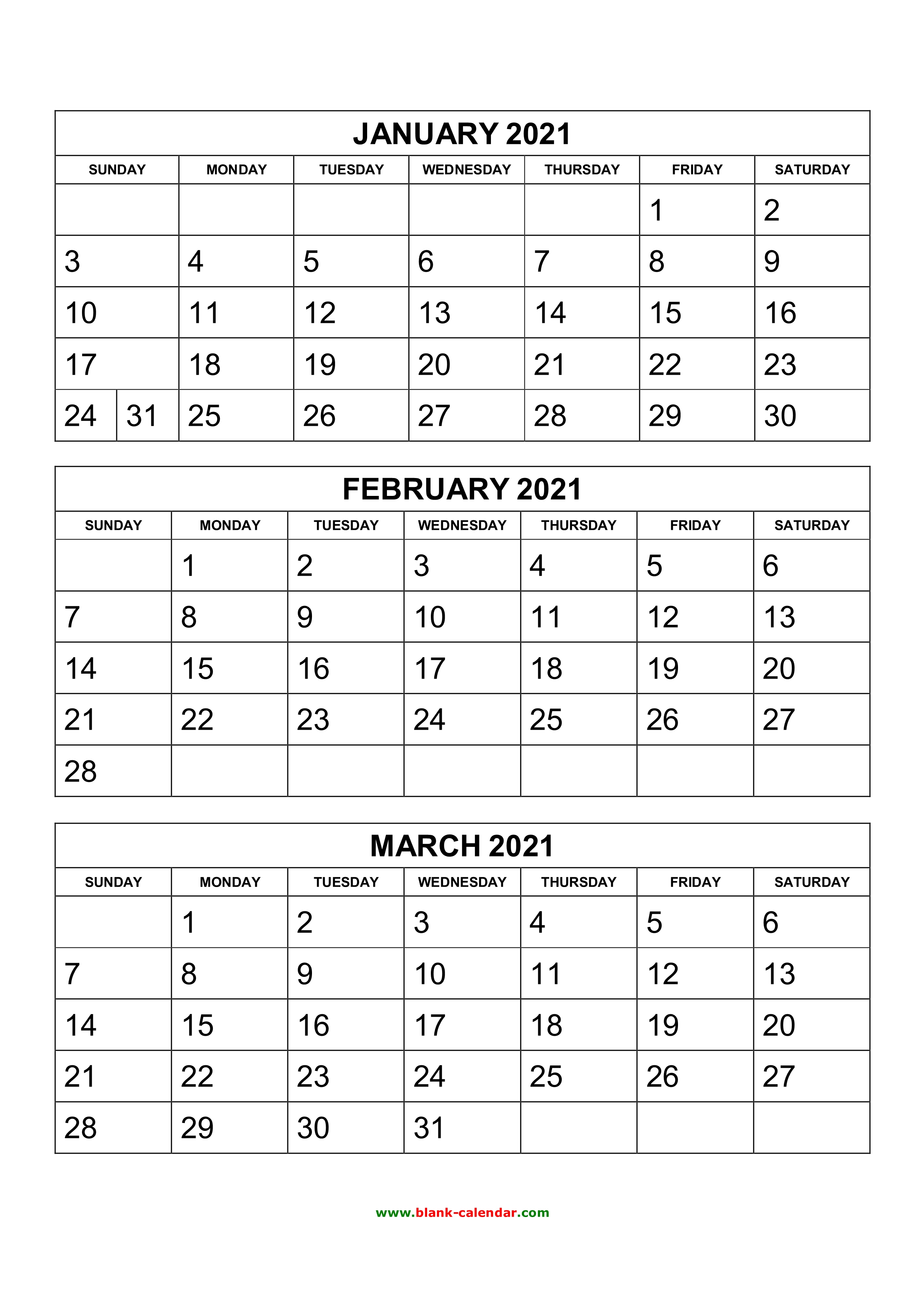 Free Download Printable Calendar 2021 3 months per page 4 pages