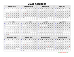 Printable Calendar 2021 Free Download Yearly Calendar Templates