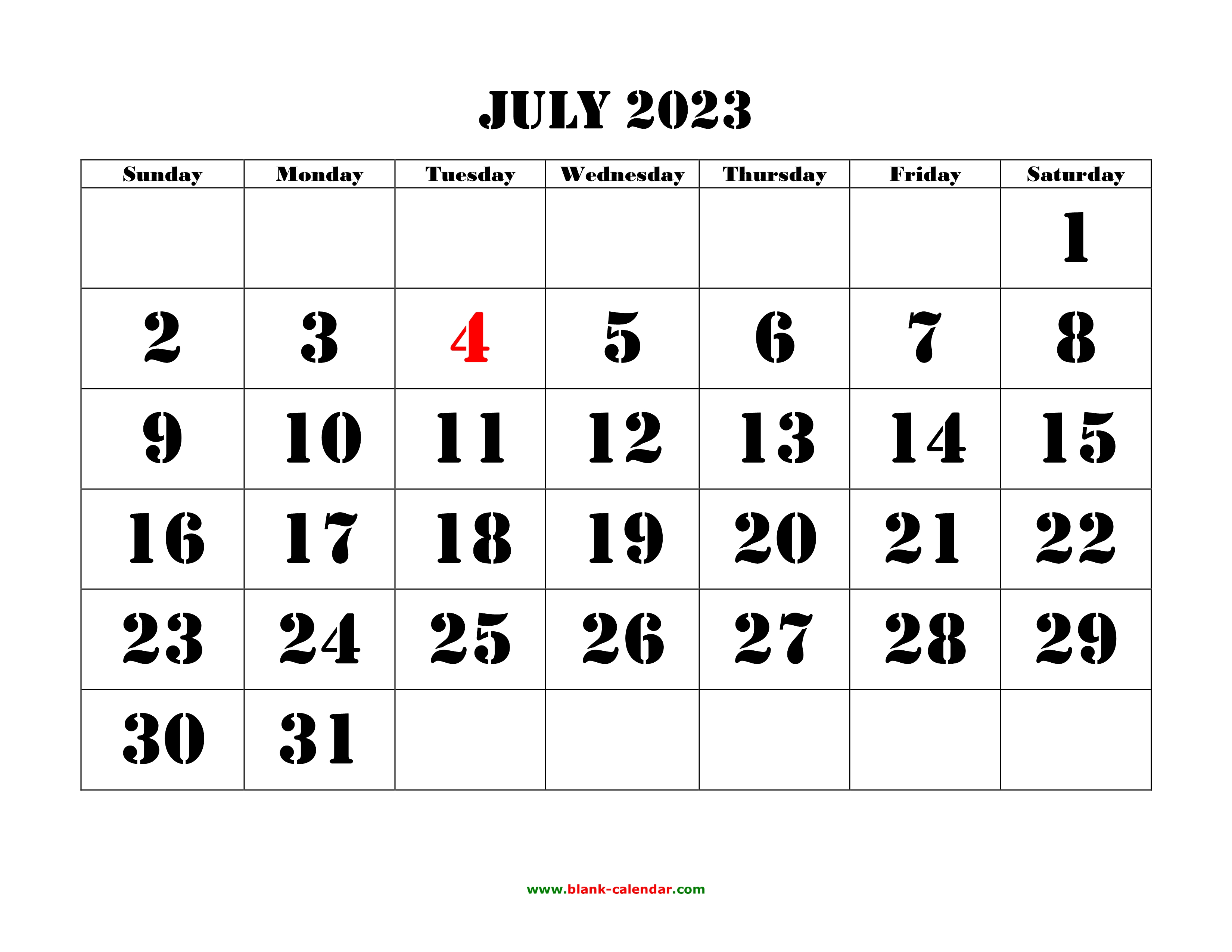 July 2023 Printable Calendar | Free Download Monthly Calendar Templates
