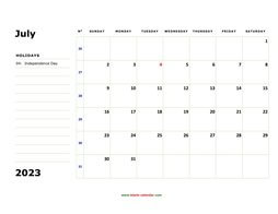 Free Download Printable July 2023 Calendar, large font design