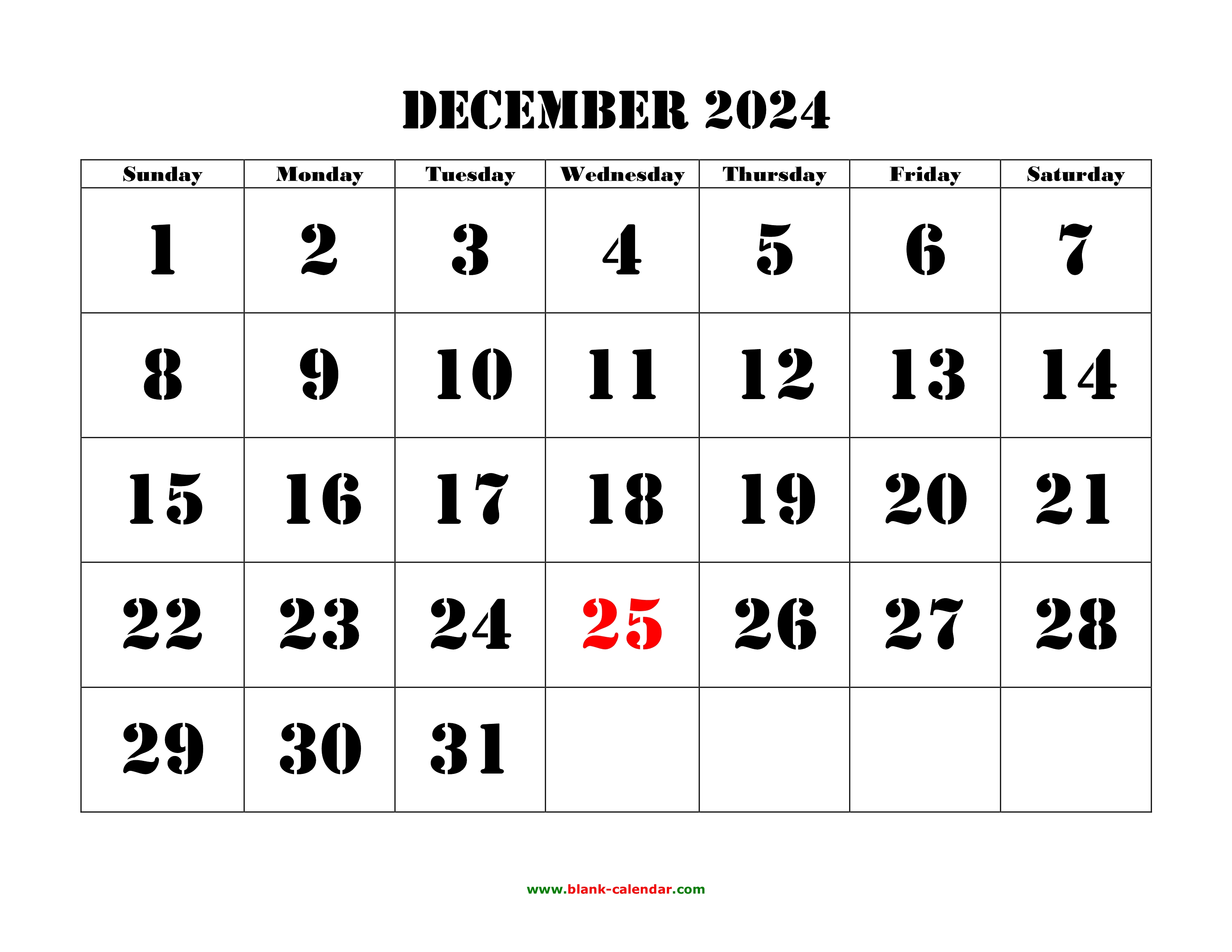 December 2024 Printable Calendar Free Download Monthly Calendar Templates