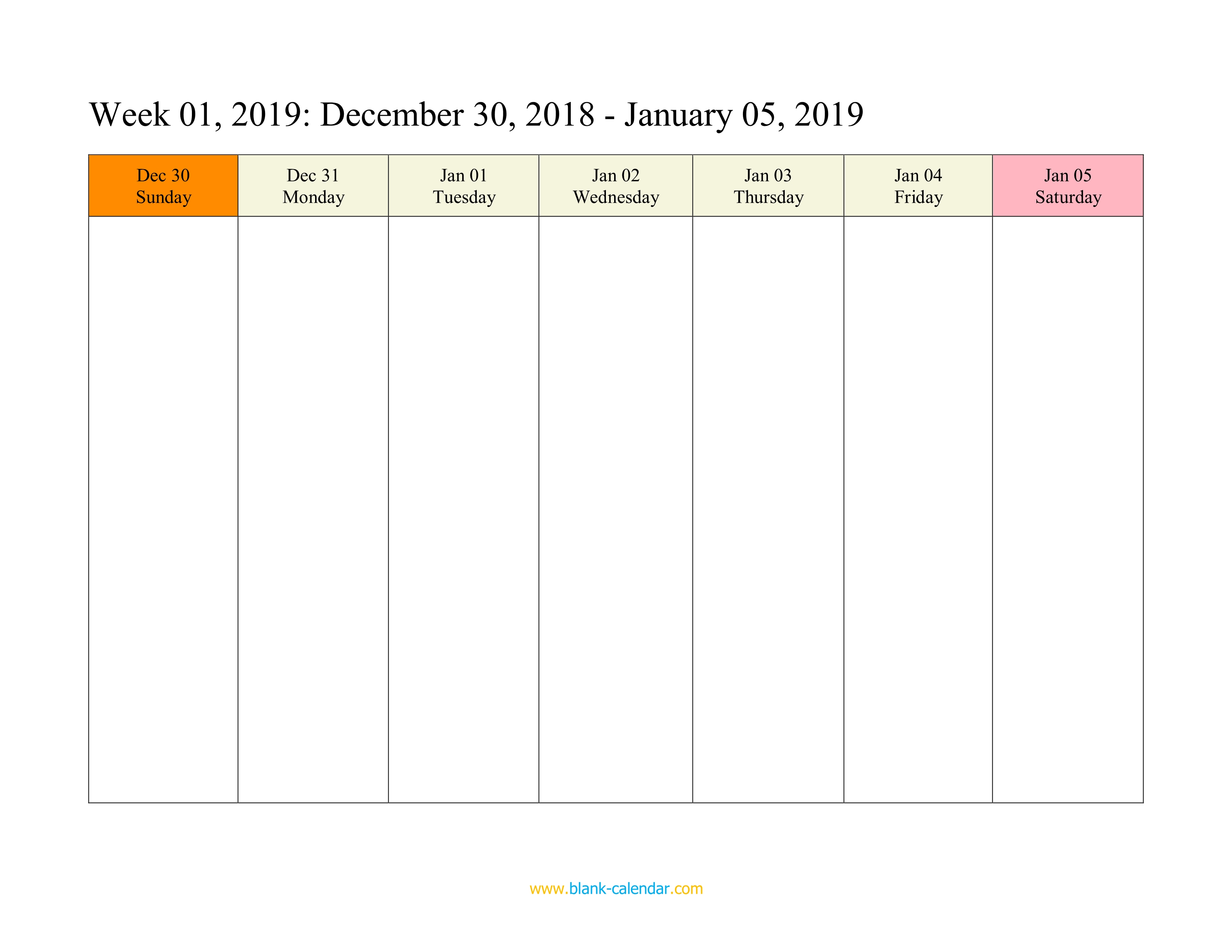 Week Calendar Printable