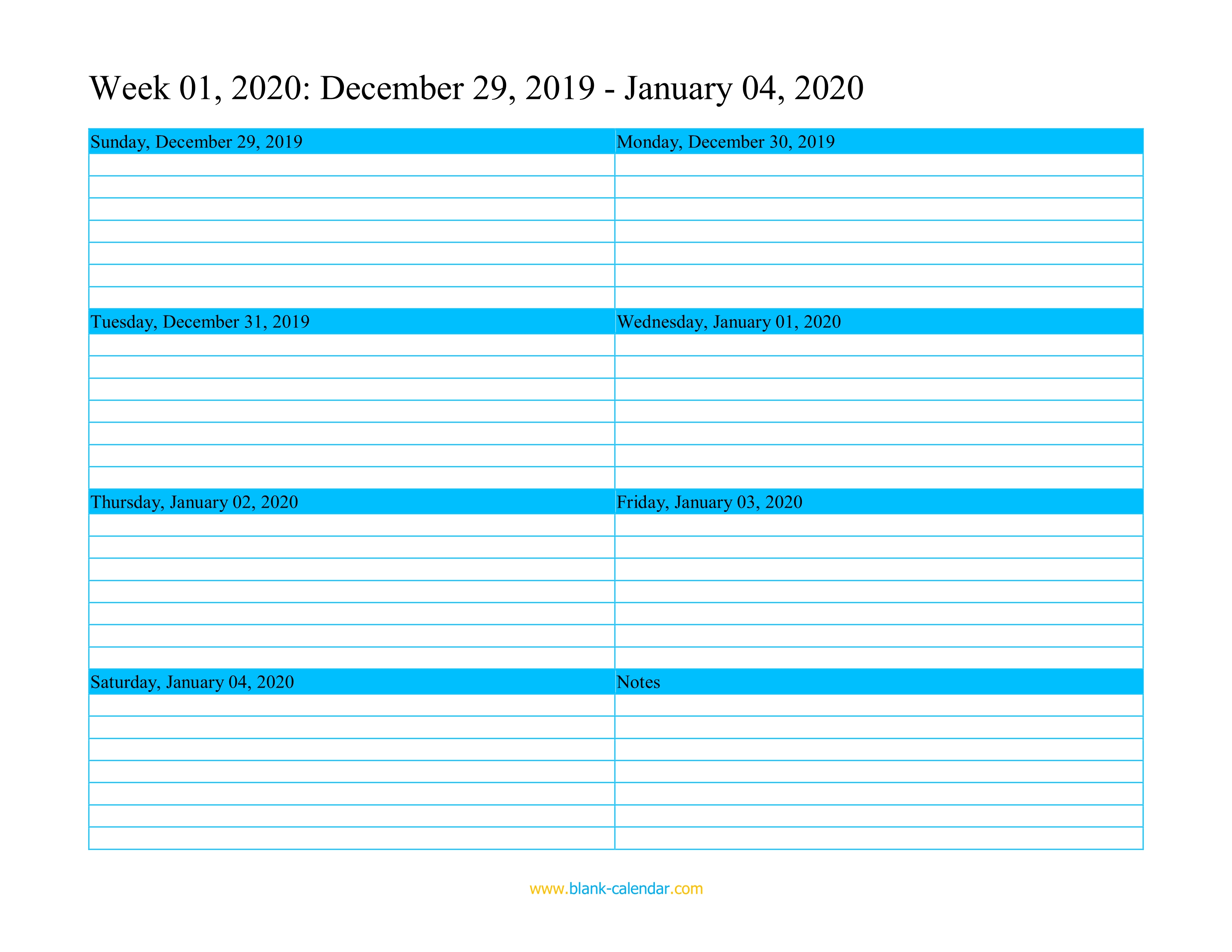 Weekly Calendar 2020 WORD EXCEL PDF 