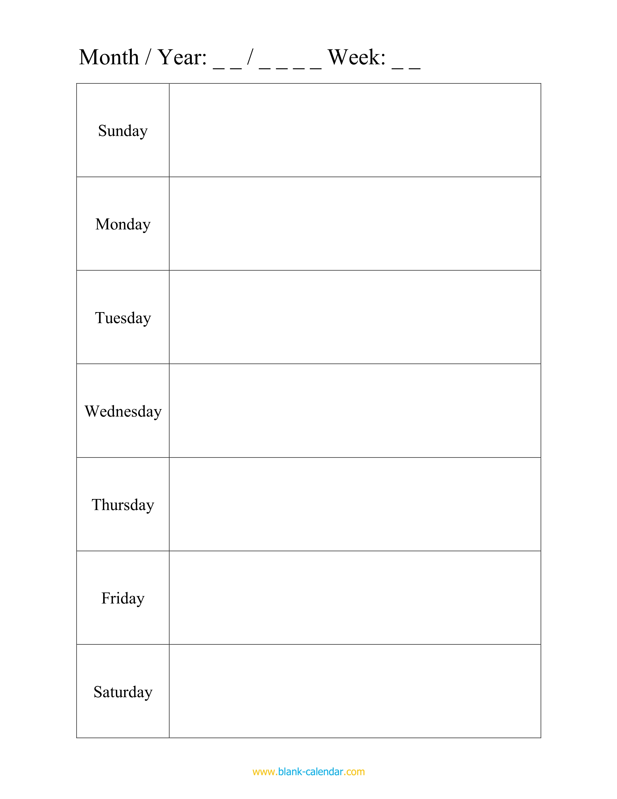 printable weekly work schedule template