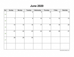 Download June 2020 Blank Calendar with US Holidays (horizontal)