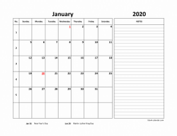 Monthly 2020 Calendars
