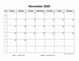 November 2020 Blank Calendar