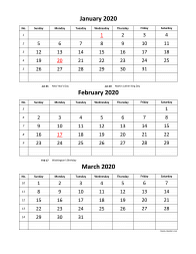 Free Download Printable Calendar 2020, month in a column, half a year ...