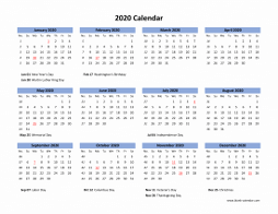 Download Blank Calendar 2020 with US Holidays (12 months on one page ...