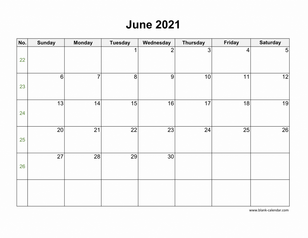 Download June 2021 Blank Calendar (horizontal)