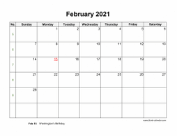 Download February 2021 Blank Calendar with US Holidays (horizontal)