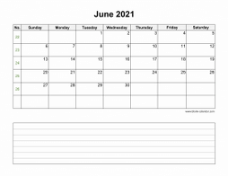 Download June 2021 Blank Calendar with Space for Notes (horizontal)