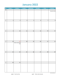 Free Download 2022 Excel Calendar, full page table grid, US holidays ...