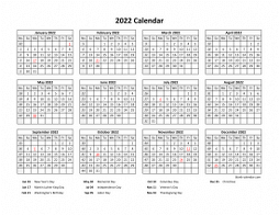 Yearly 2022 Calendars