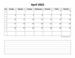 Download April 2022 Blank Calendar with Space for Notes (horizontal)