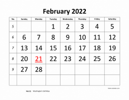 Free Download Printable February 2022 Calendar, large font design ...