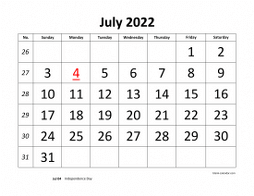 Free Download Printable July 2022 Calendar, large font design ...