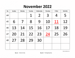 Free Download Printable November 2022 Calendar, Large Font Design 