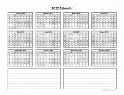 Download Blank Calendar 2022 (12 months on one page, horizontal)