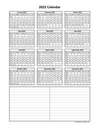 Download Blank Calendar 2022 (12 months on one page, horizontal)