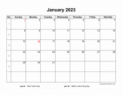 Download January 2023 Blank Calendar (horizontal)