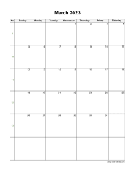 Download March 2023 Blank Calendar (vertical)